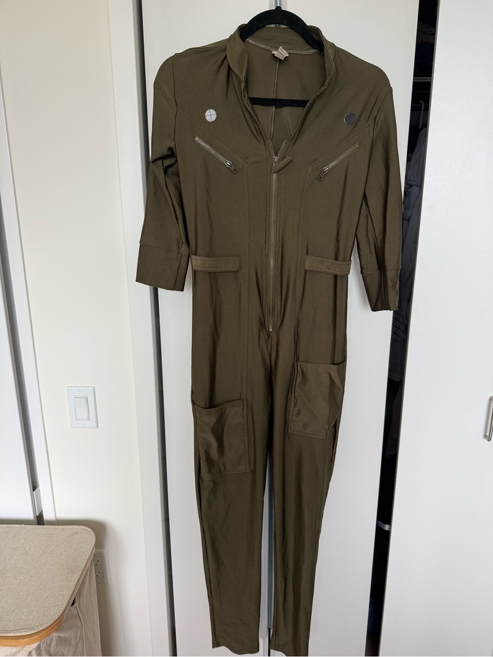 Top Gun Sexy Flight Suit Stretchy Slinky Jumpsuit Small Maverick Halloween